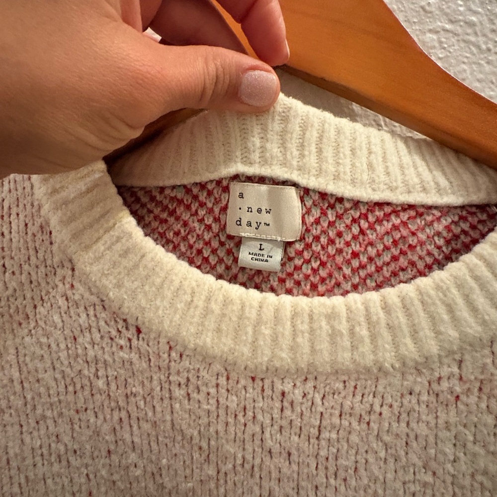 a new day Cream Sweater with Red and Green Cherry Design - Picture 2 of 3